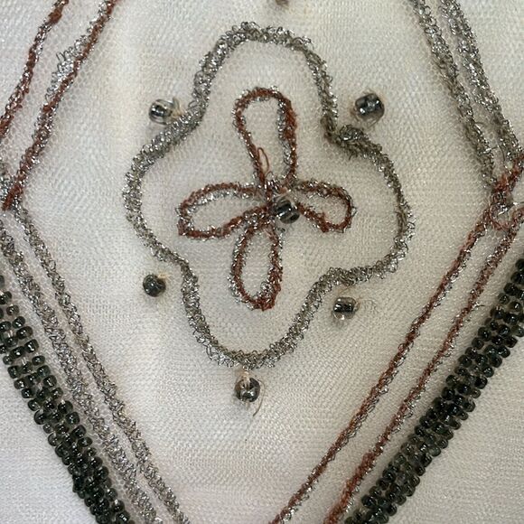 Free People boho intricately beaded embroidered blush sheer top XS TP LOOSE FIT - Picture 10 of 17